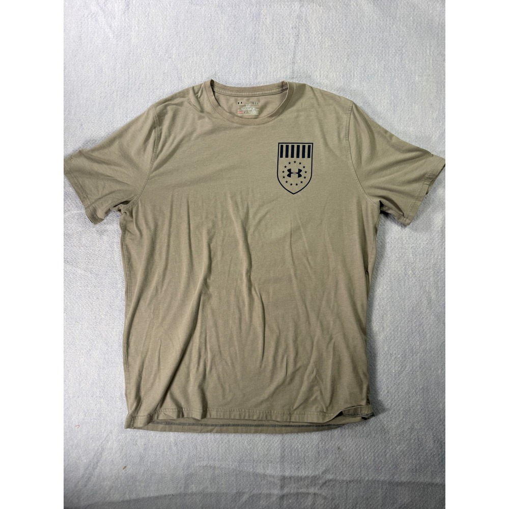 Under Armour Freedom HeatGear T-Shirt Mens Large Tan Cannon Graphic Loose Fit
